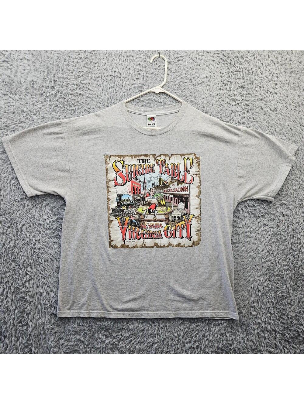 Delta Saloon Suicide Table Virginia City Nevada Vintage T Shirt Men XL Gray FOTL